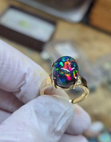 Black opal ring solitaire - black, 925