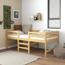 Bed frame solid pine natural 90x200 cm single wooden mid sleeper sturdy - ladder