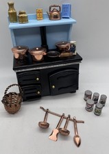 Dolls house Victorian kitchen range aga oven & accessories in 1/12th  scale