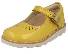 Clarks Crown Jump Girls Yellow Patent Leather Shoes UK Size 2 G EU 34. JNR
