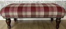 A new footstool in Laura Ashley Cranbourne wool check cranberry fabric