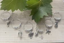 Wine Glass Charms Set of 6, Ocean Theme, Stingray, Turtle, Seahorse, Dolphin
