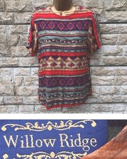 Ladies Willow Ridge Red Mix Aztec Print Short Sleeve Blouse Top UK S