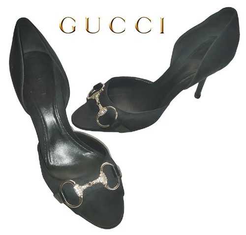 Gucci black satin horsebit - satin,