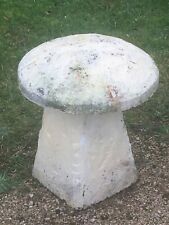 21” Reclaimed Weathered Concrete Garden Staddle Stone Mushroom Painted White