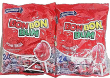 Colombina Bon Bon Bum Fresa Strawberry Bubble Gum Pops 48 Pcs (24 By 2 Bags )