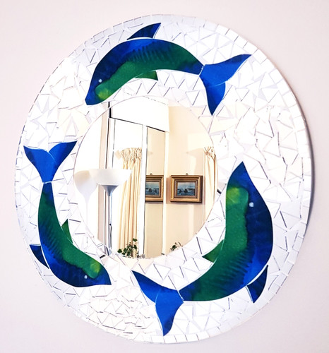 Round mosaic wall mirror - , blue
