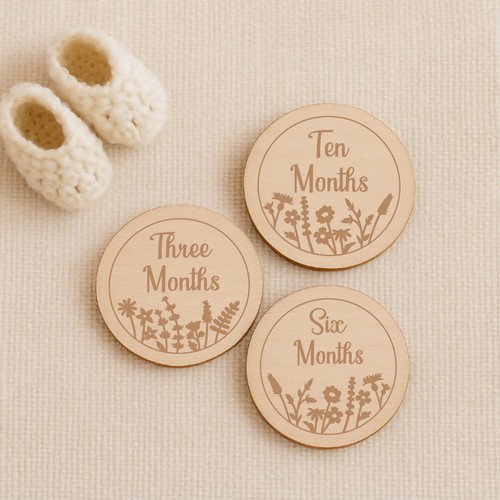Wooden baby milestone disc - milestone, set