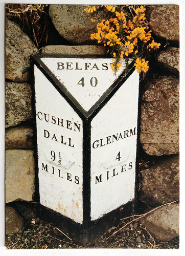 Old milestone road sign - milestone, antrim