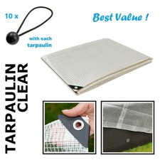 Heavy Duty CLEAR Tarpaulin Waterproof Cover Tarp Ground Sheet + 10 BUNGEE BALLS