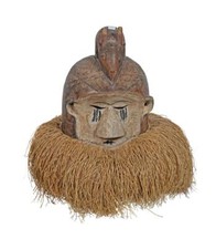 A Good Tribal Used African Suku Hemba Helmet Mask Congo Suka Raffia Grass