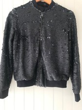 TOPSHOP sequin bomber jacket black UK 8 Ribbed hem & cuffs