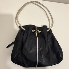 Gigi Real Leather Navy & Cream Handbag With Gold Circle Detail