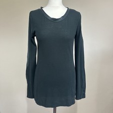 Annette gortz Top Size S Dark Green Long Sleeve Silk Trim Cotton Jersey T Shirt