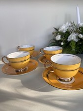 Aynsley Bone China 4735 Yellow Gold Trim Cups & Saucers Set of 4 England