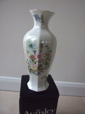 Aynsley Wild Tudor Bone China Octagonal Vase 9” Boxed