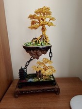 Beautiful Handmade Wire Bonsai Trees On A Large Metal Display Stand Home Decor