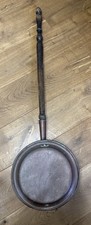 Antique Very Large Copper Bed Warmer Wooden Handle 42.5” Long Pan 12” Diameter
