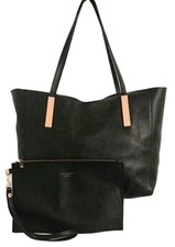 Ted Baker Black Grain Leather Large Tote Bag Rose Gold Hardware