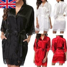 Women Lace Satin Silk Bathrobe Dressing Gown Nightwear Bridesmaid Sleepwear Robe