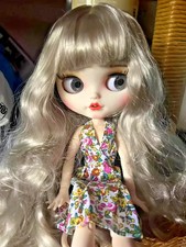Blythe Doll Pouting Mouth Matte Face Silver Hair BJD Toy Custom OOAK Switch Eyes