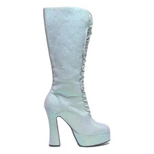 PLEASER Womens White Synthetic Lace-Up Platform High Heel Boots UK 6 Glitter