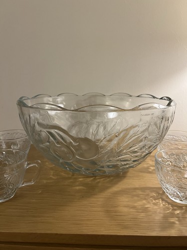 Vintage glass punch bowl set - punch,