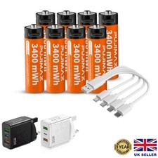 AAA or AA Battery Rechargeable USB Type-C Lithium-Ion Li-Ion 1.5v 1100, 3400mWh