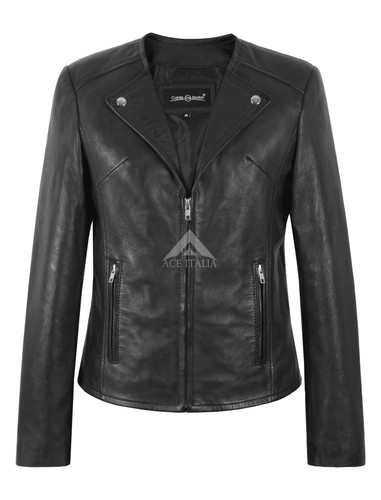 Ladies collarless zip black - collarless,