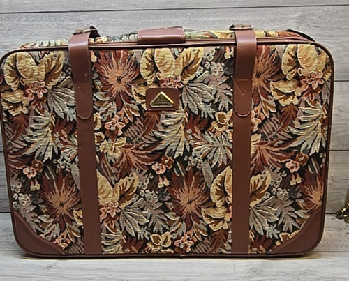 Vintage tapestry suitcase - vintage,