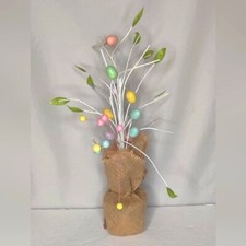 Pastel Colored Easter Egg Stem Topiary Burlap Tree Tabletop Decor