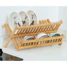 Dish Rack Stand Drainer Collapsible Dish Drying Rack Wooden Plate Organiser