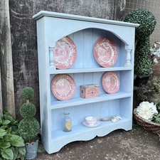 Country Style Light Blue Hand Painted Vintage Wall Mounted Plate Rack With Hooks