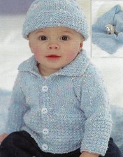 1715 Baby Boy Girl DK Jacket, Hat & Blanket 16-22" Vintage Knitting Pattern 