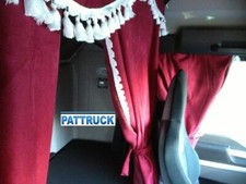 TRUCK CURTAINS  FULL SET - BURGUNDY WITH WHITE TASSELS FIT SCANIA TOPLINE