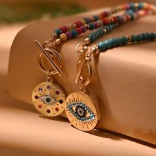 Blue Evil eye Crystal beaded Necklace boho funky jewellery Sterling Gift UK