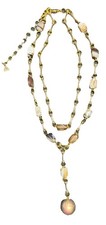 Ermani Bulatti Statement Y-Necklace Brown Agate Stone Gold Tone Station 16 Inch