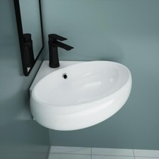 Durovin Cloakroom Wash Basin Ceramic Wall Hung Corner Compact Sink 400x380mm