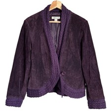 Coldwater Creek Suede Leather Jacket Women Medium Purple Lagenlook Whimsigoth