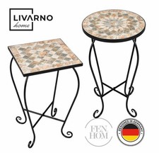 Livarno Mosaic Round / Square Garden Patio Side Table Plant Stand In Black Metal
