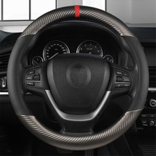 Car Steering Wheel Cover Carbon Fiber   Leather Non Slip 38cm 15'' Universal