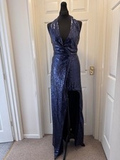 BNWT STEPHANIE PRATT Blue Sequin Floor Length Cruise Party Dress Gown UK Size 10