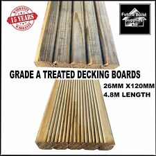 A Grade Treated Dual Sided Timber Garden Decking Boards 144mm or 120mm Wide 4.8m