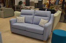 Small Sofa 3 Seater Aspen Blue Fabric Couch Compact Settee Ex Display Clearance