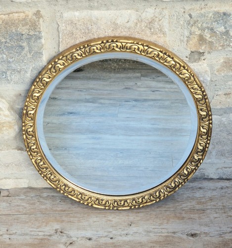 Gilt wood large round mirror - gilt,