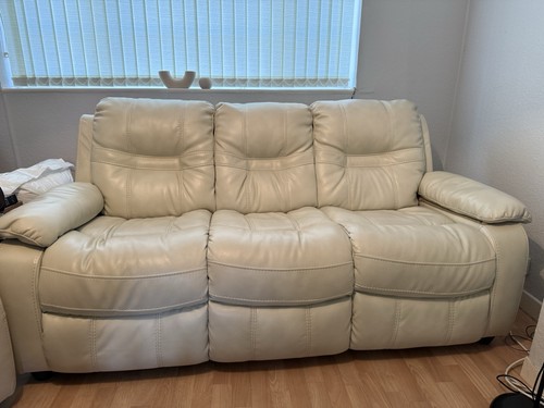 Cream faux leather sofa - leather, set