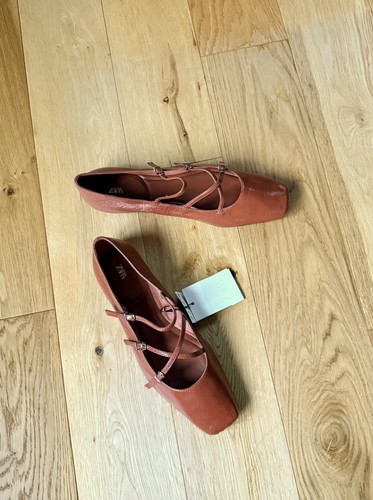 Zara brown leather square toe - square,