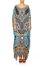 Camilla Kaftan One Size Runaway Ready 100% Silk Round Neck Maxi Dress Long