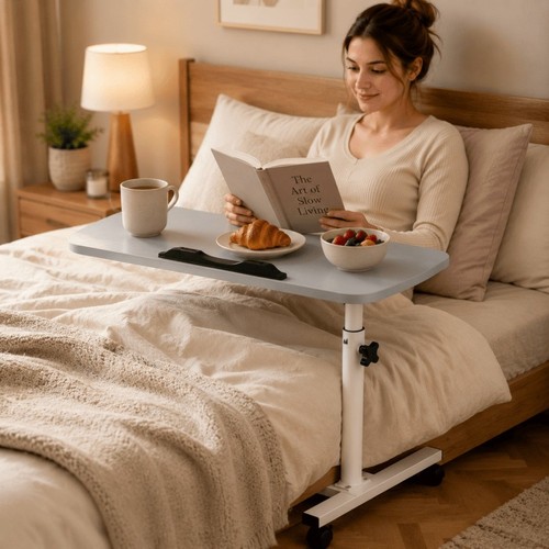 Adjustable overbed table with - adjustable,