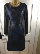 Fee G Blue & Black Floral Special Occasion Jacquard Dress, UK 10, BNWT £199